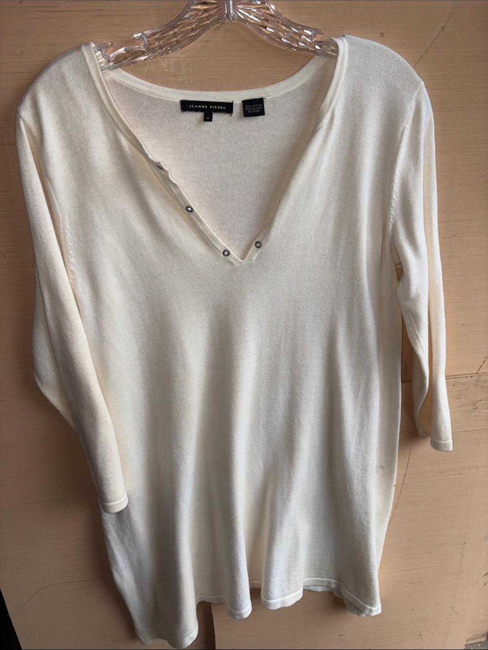 JEANNE PIERRE Cream V-Neck Long Sleeve Sweater
